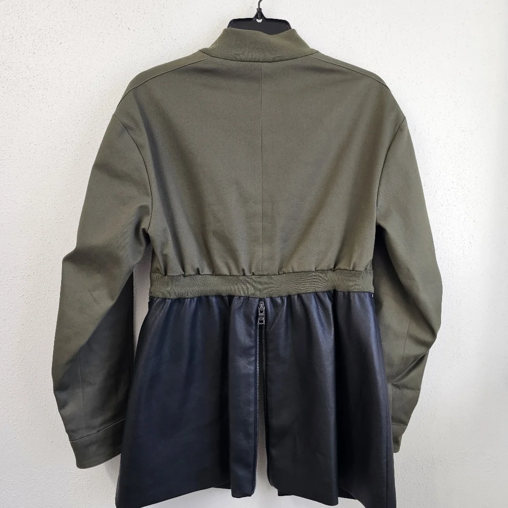 BCBGMAXAZRIA Military Jacket Faux-Leather-Peplum Olive Drab  Size XS